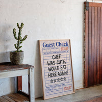 Funny Guest Check Wall Art – “Chef Was Cute” Diner Poster