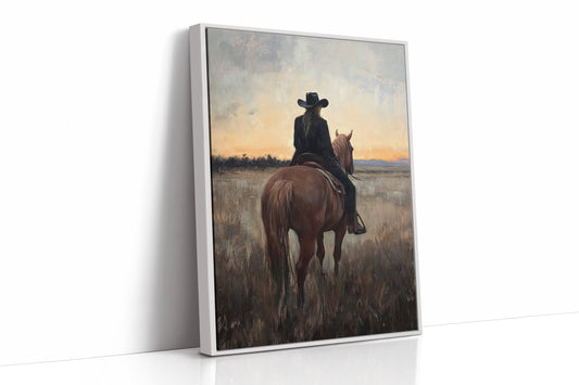Back to the Prairie – Cowgirl on Horse at Dusk