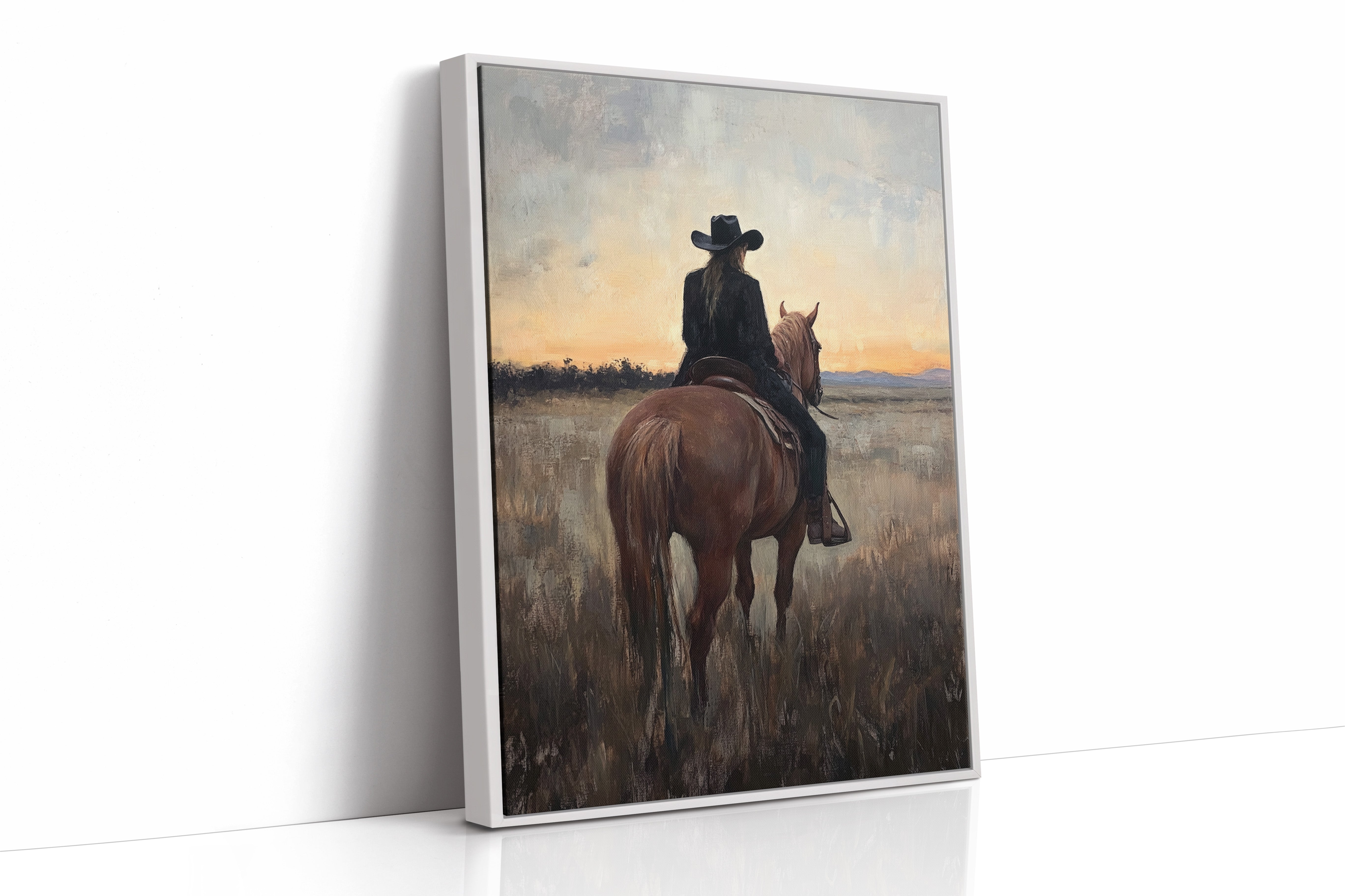 Back to the Prairie – Cowgirl on Horse at Dusk
