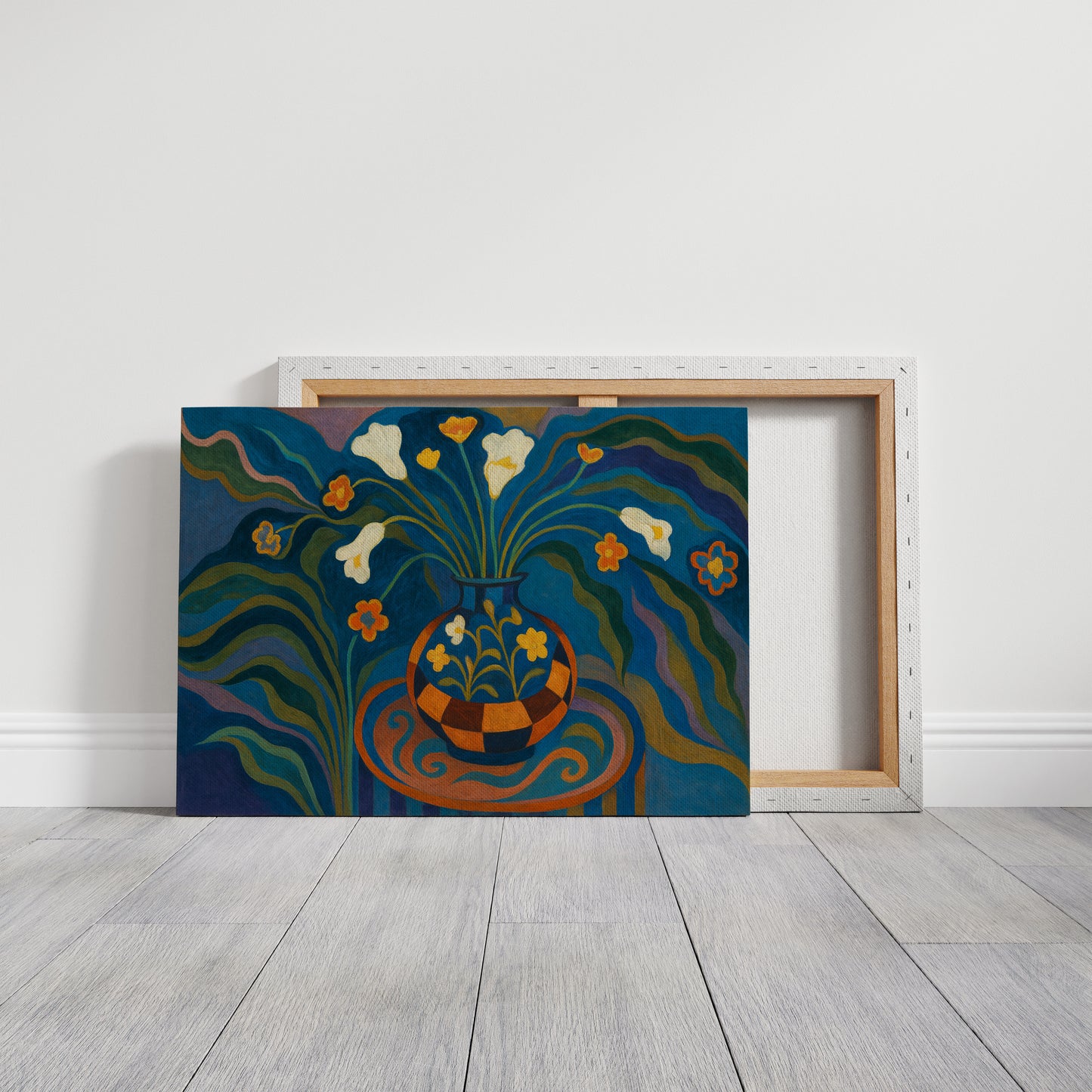 Moonlit Blooms in a Checkered Vase