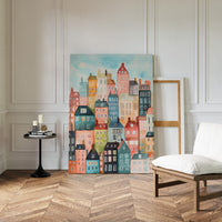 Colorful City Rowhouses Watercolor Print