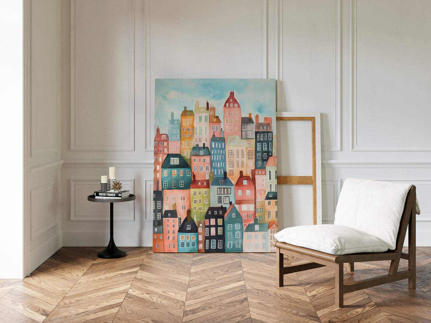 Colorful City Rowhouses Watercolor Print