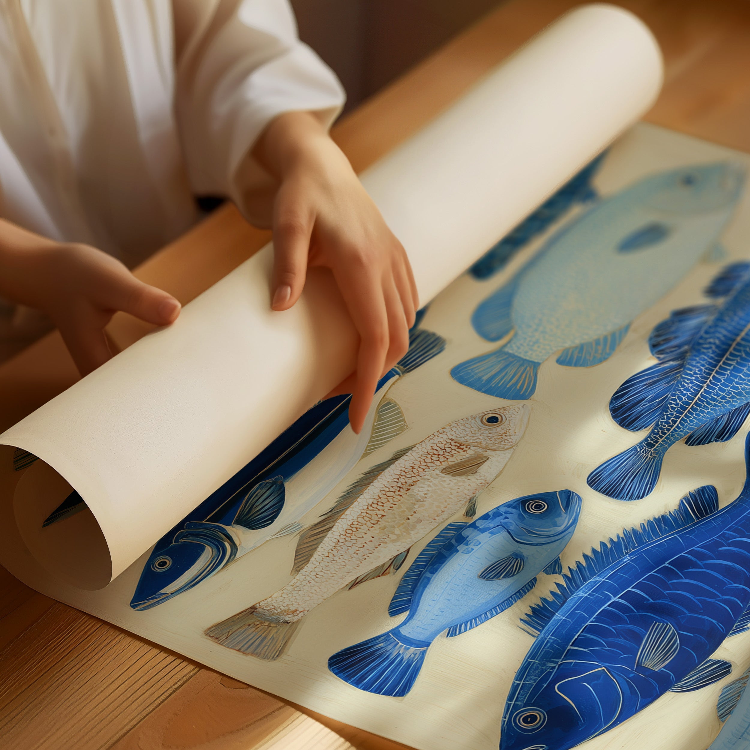 Indigo Currents Swim Against Canvas Tide