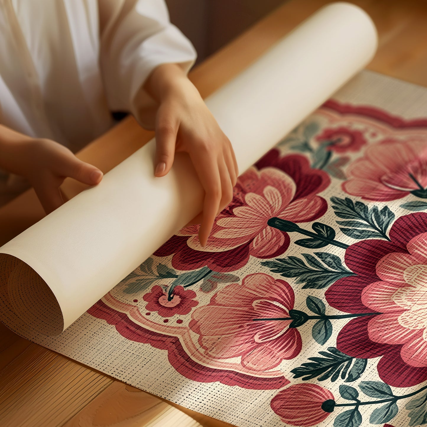 Crimson Bloom: A Folk Floral Medallion