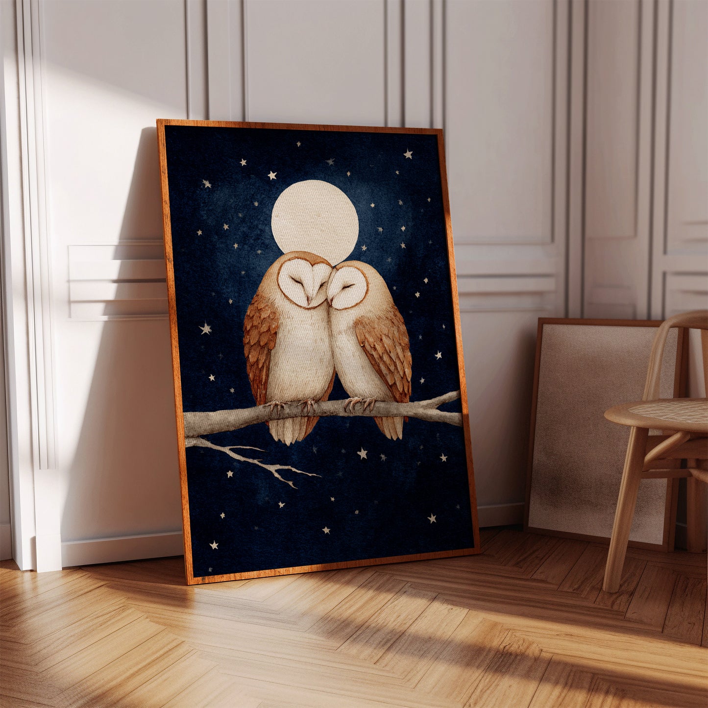 Loving Owls Under a Full Moon
