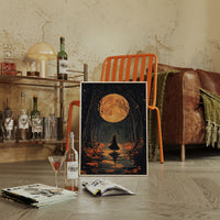 Witch Under Full Moon Art Print - Enchanting Autumn Scene - Gallery Canvas image 6