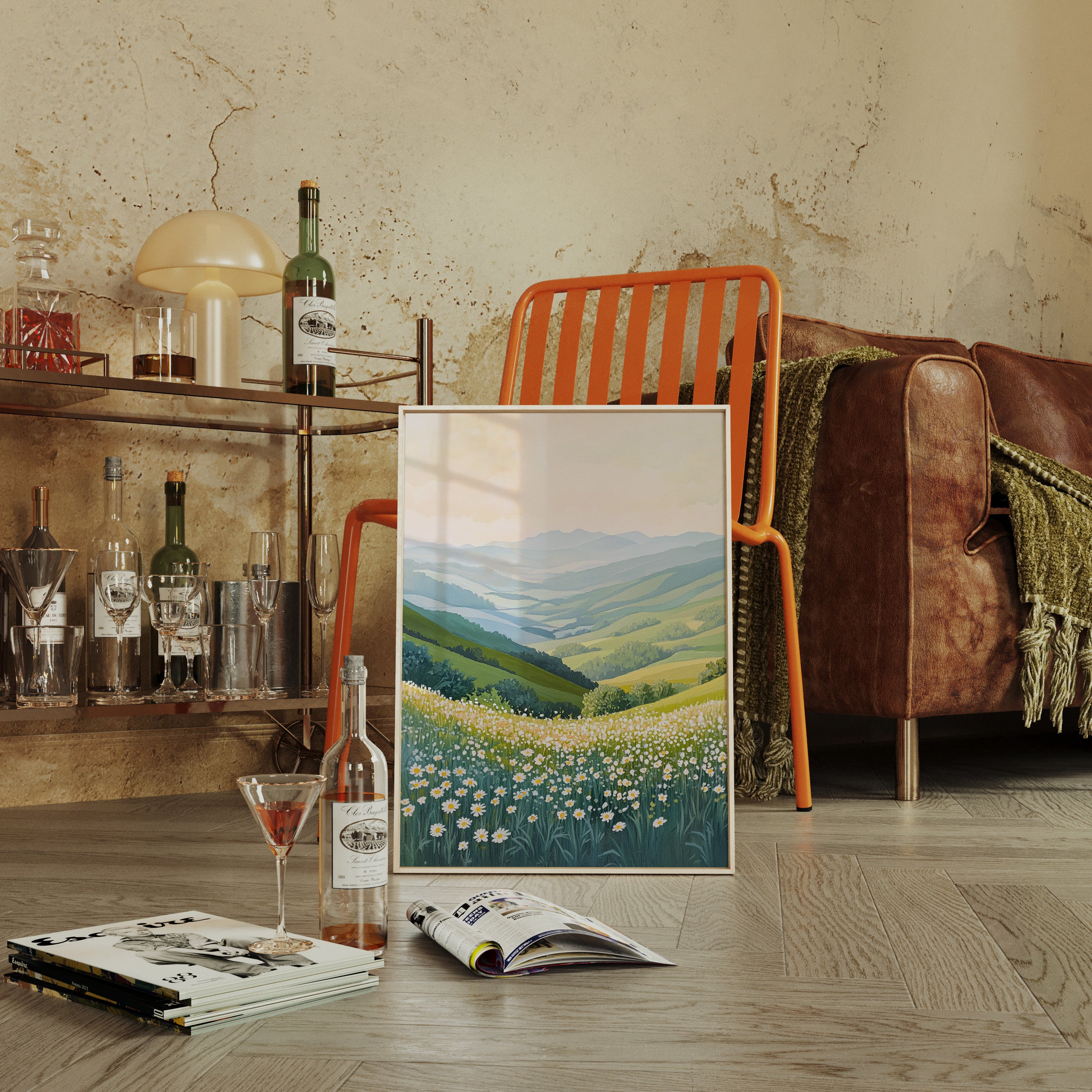 Tranquil Meadow Landscape Art Print - Pastel Scenic Decor - Gallery Canvas image 2