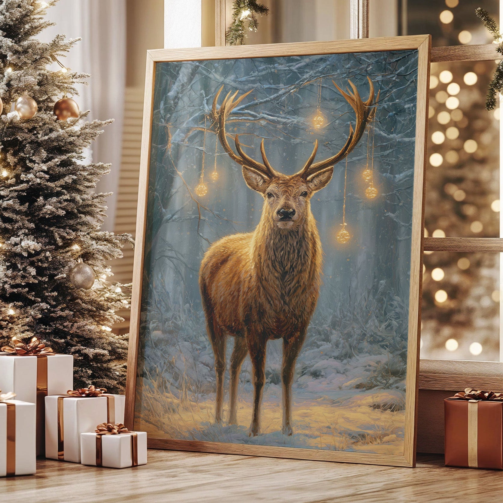 Stag Beneath December's Golden Lights