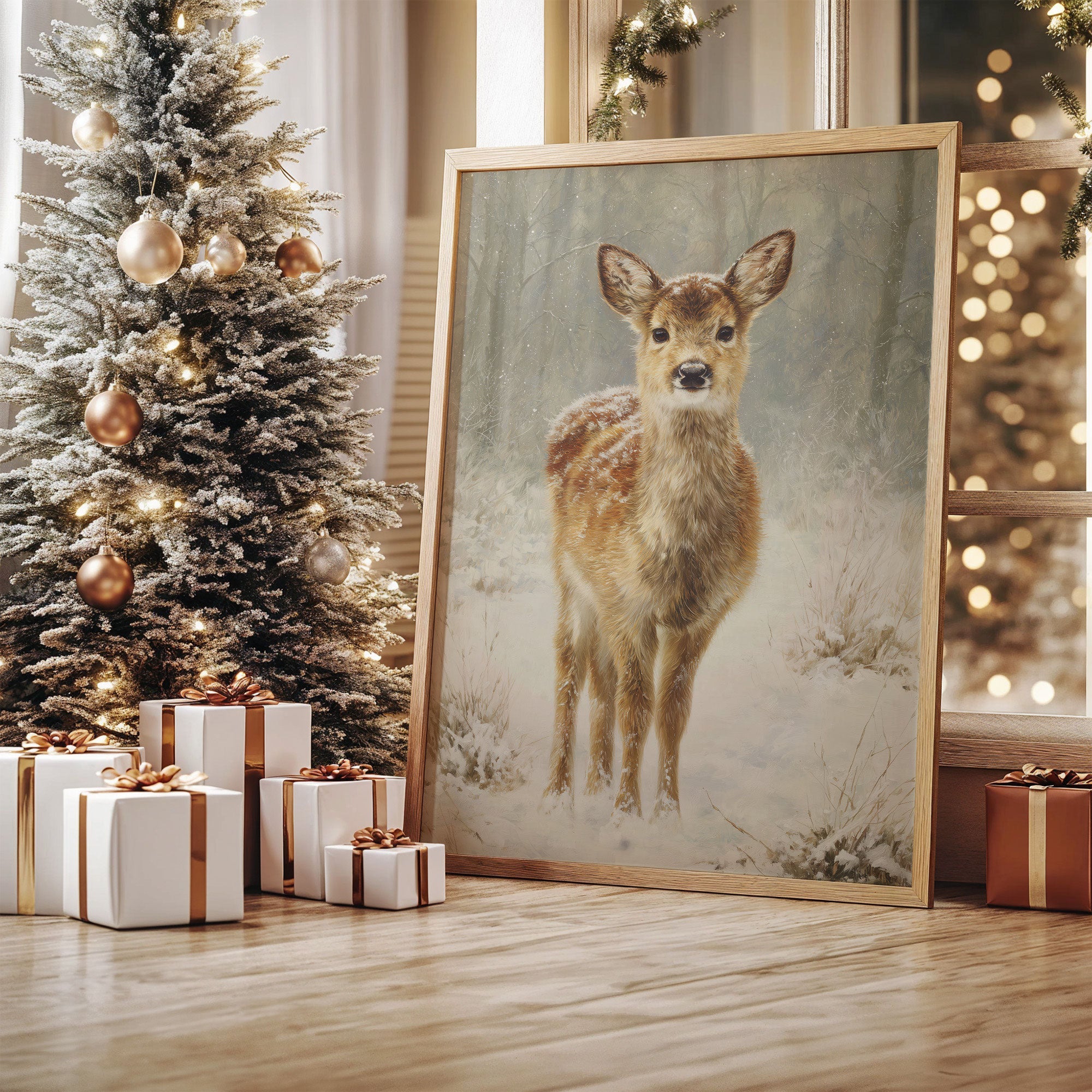 December Fawn Meets Morning Snow