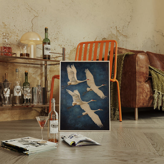 Graceful Flight – Vintage Crane Wall Art, Elegant Nature-Inspired Home Decor
