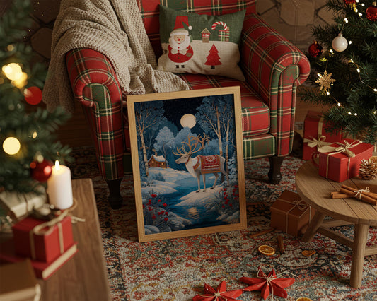 Moonlit Reindeer's Winter Tale Unfolds