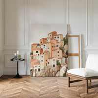 Sunlit Cliffside Village in Warm Earth Tones