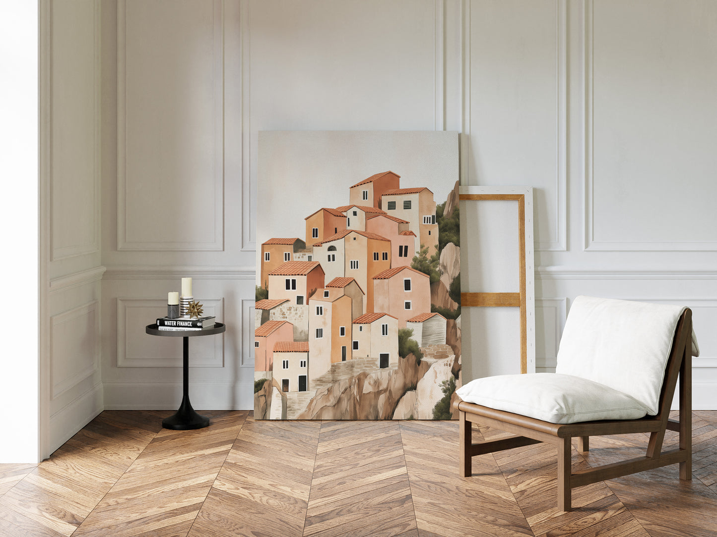 Sunlit Cliffside Village in Warm Earth Tones