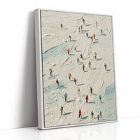 Colorful Specks Traverse Snowy Terrain