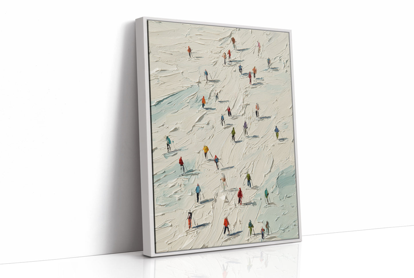 Colorful Specks Traverse Snowy Terrain