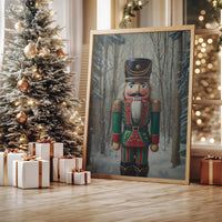 Nutcracker Stands Watch In Winter Woods