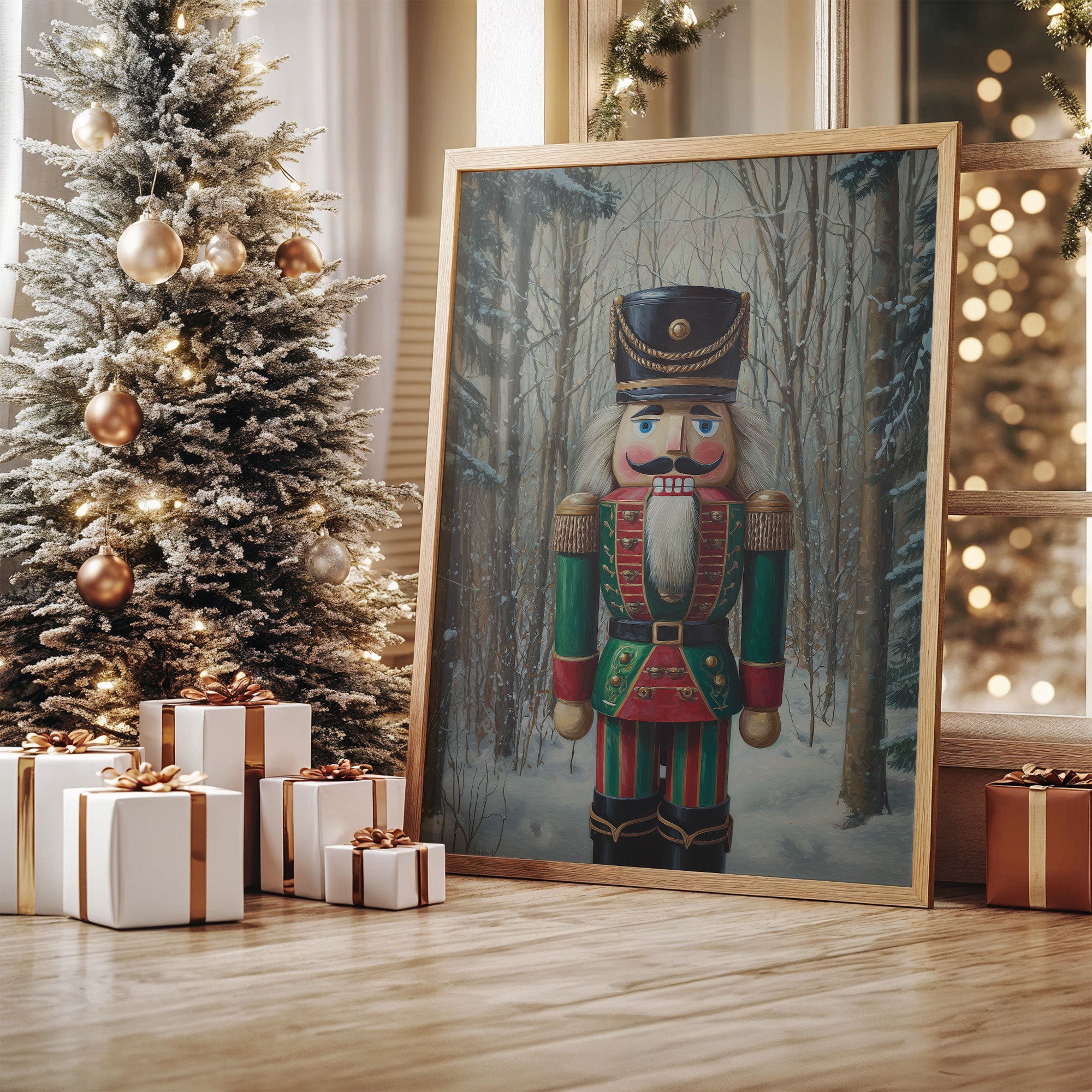 Nutcracker Stands Watch In Winter Woods