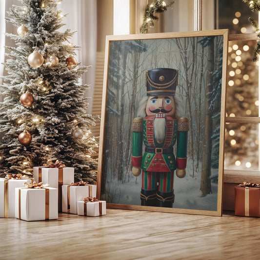 Nutcracker Stands Watch In Winter Woods