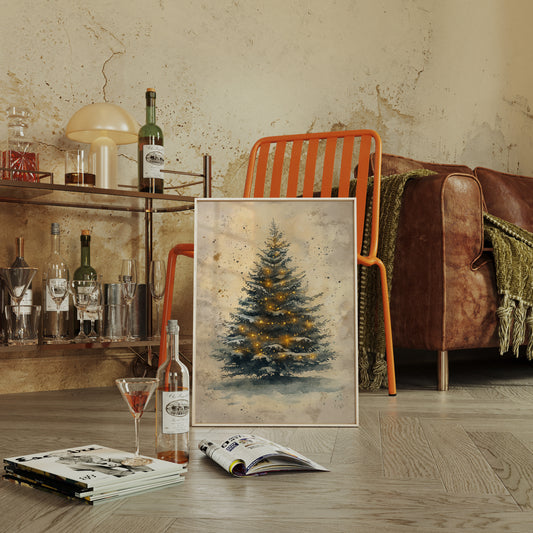 Glowing Christmas Tree Watercolor Print - Festive Wall Art - Gallery Canvas image 10