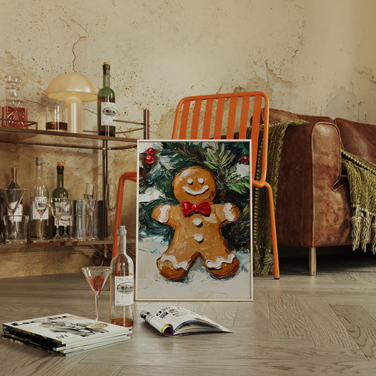 Gingerbread Man Oil Painting - Festive Holiday Art - Gallery Canvas image 3