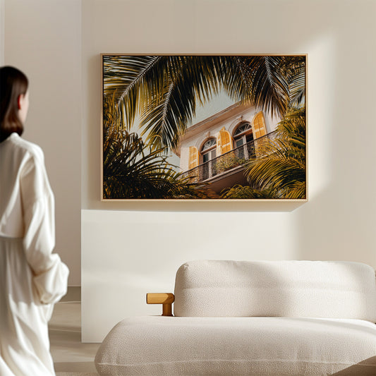 Golden Shutters Behind Palm Veils