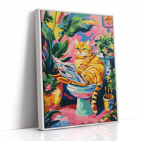 Feline Literary Moment in Vibrant Jungle