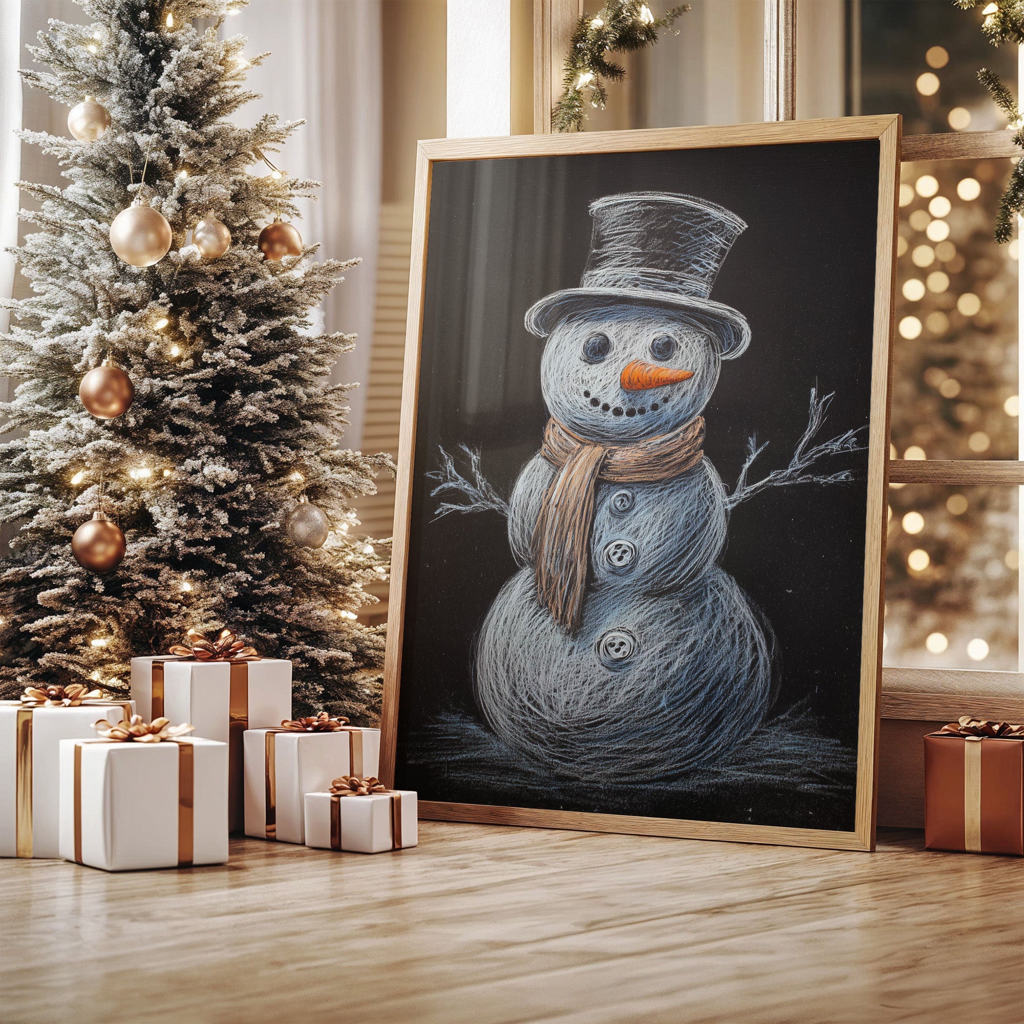 Snowman Tales On Winter Blackboard