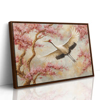 Cherry Blossoms Dance With Crane's Grace