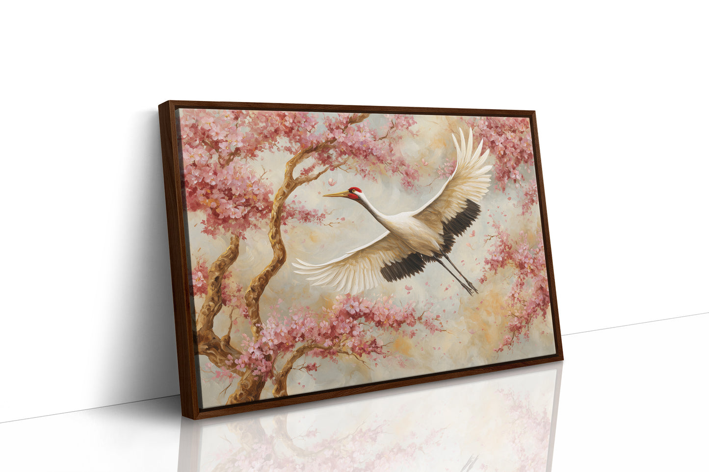 Cherry Blossoms Dance With Crane's Grace