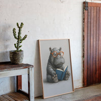 Baby Hippo Reading with Glasses