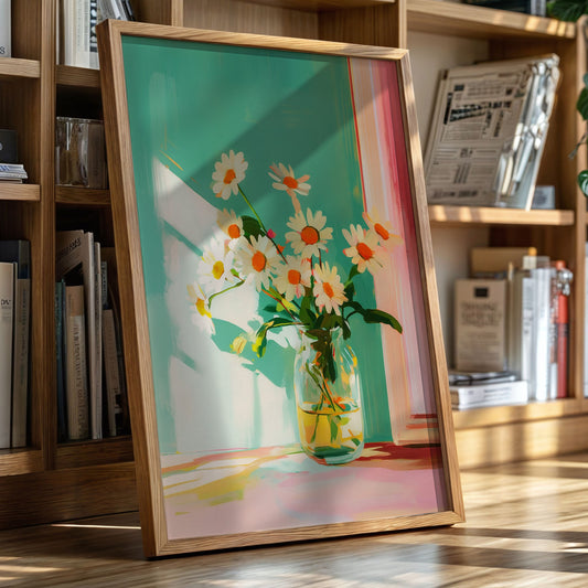 Sunlit Daisies in a Glass Jar
