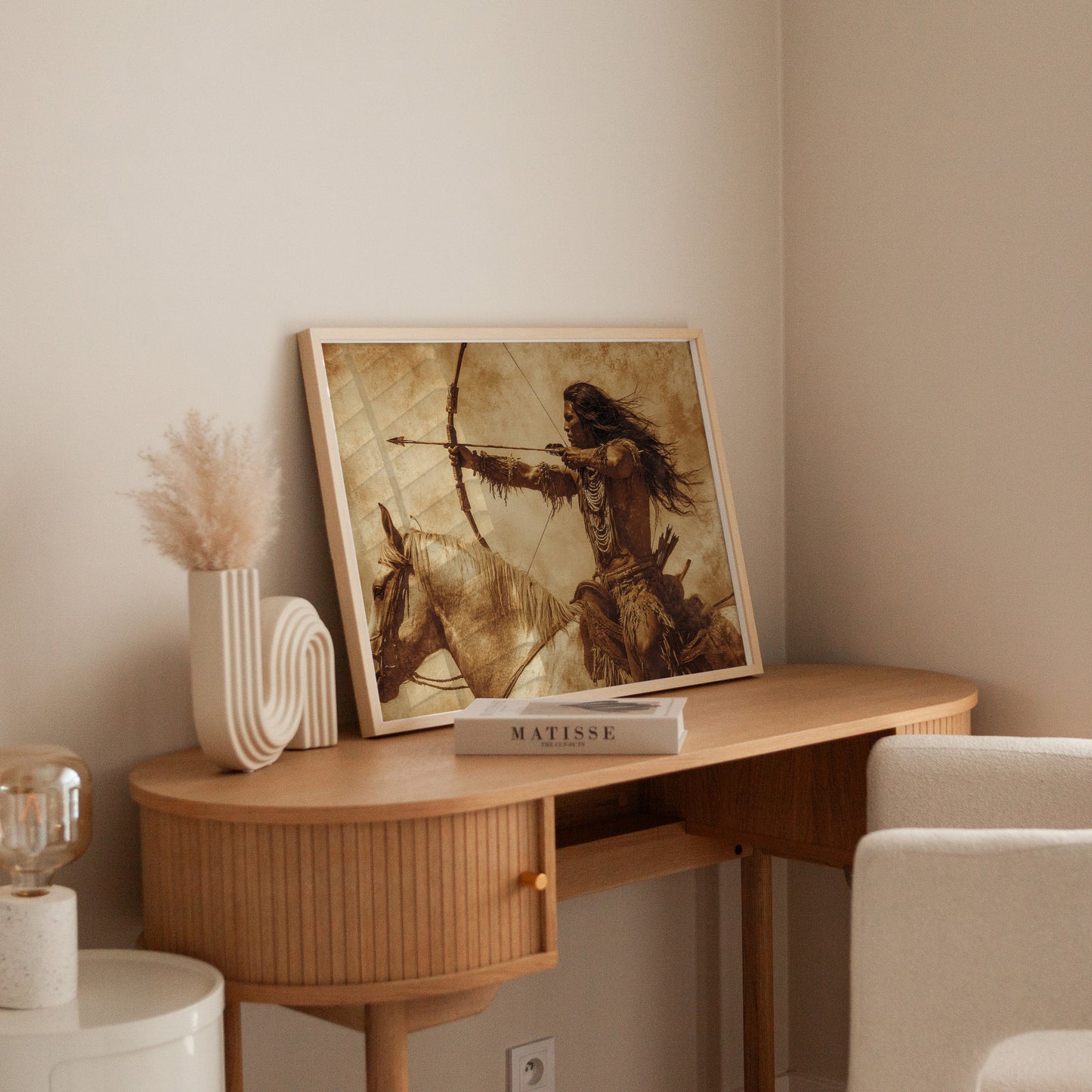 Warrior Archer on Horseback – Western Sepia Wall Art Print