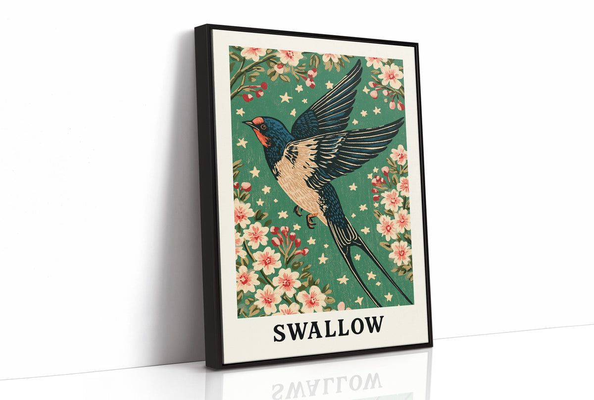 Swallow in a Starlit Blossom Sky