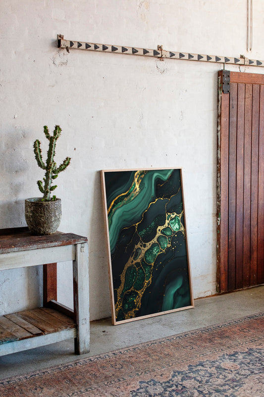 Gilded Cells in Deep Emerald Flow