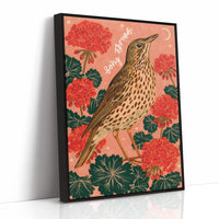 Song Thrush Under a Crescent Moon