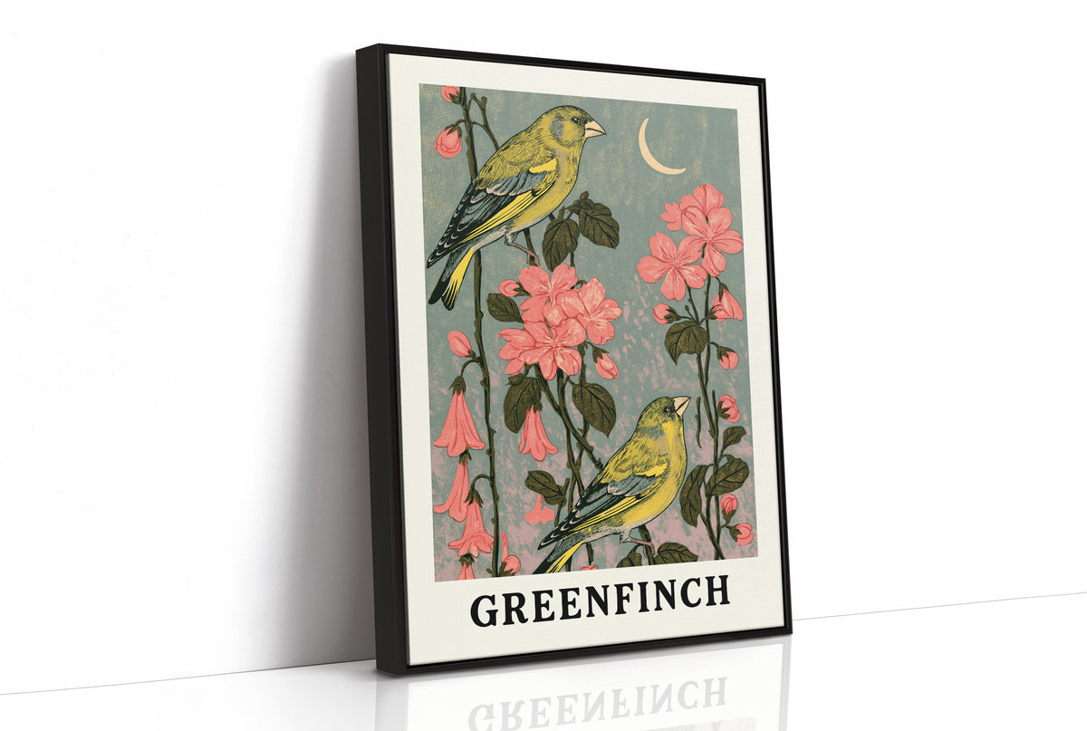 Greenfinches by Moonlit Blooms