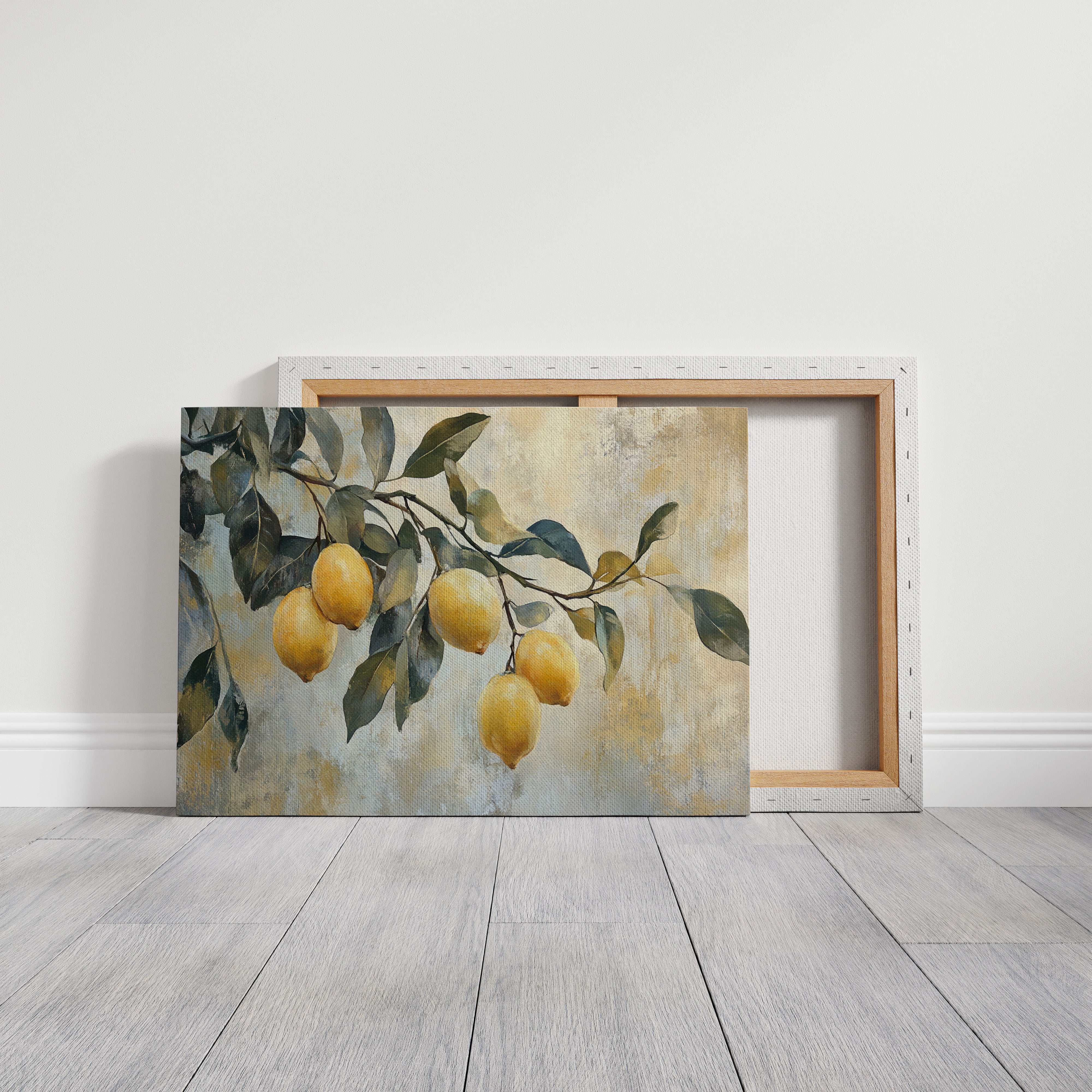 Mediterranean Lemon Branch: Elegant Botanical Canvas Wall Art