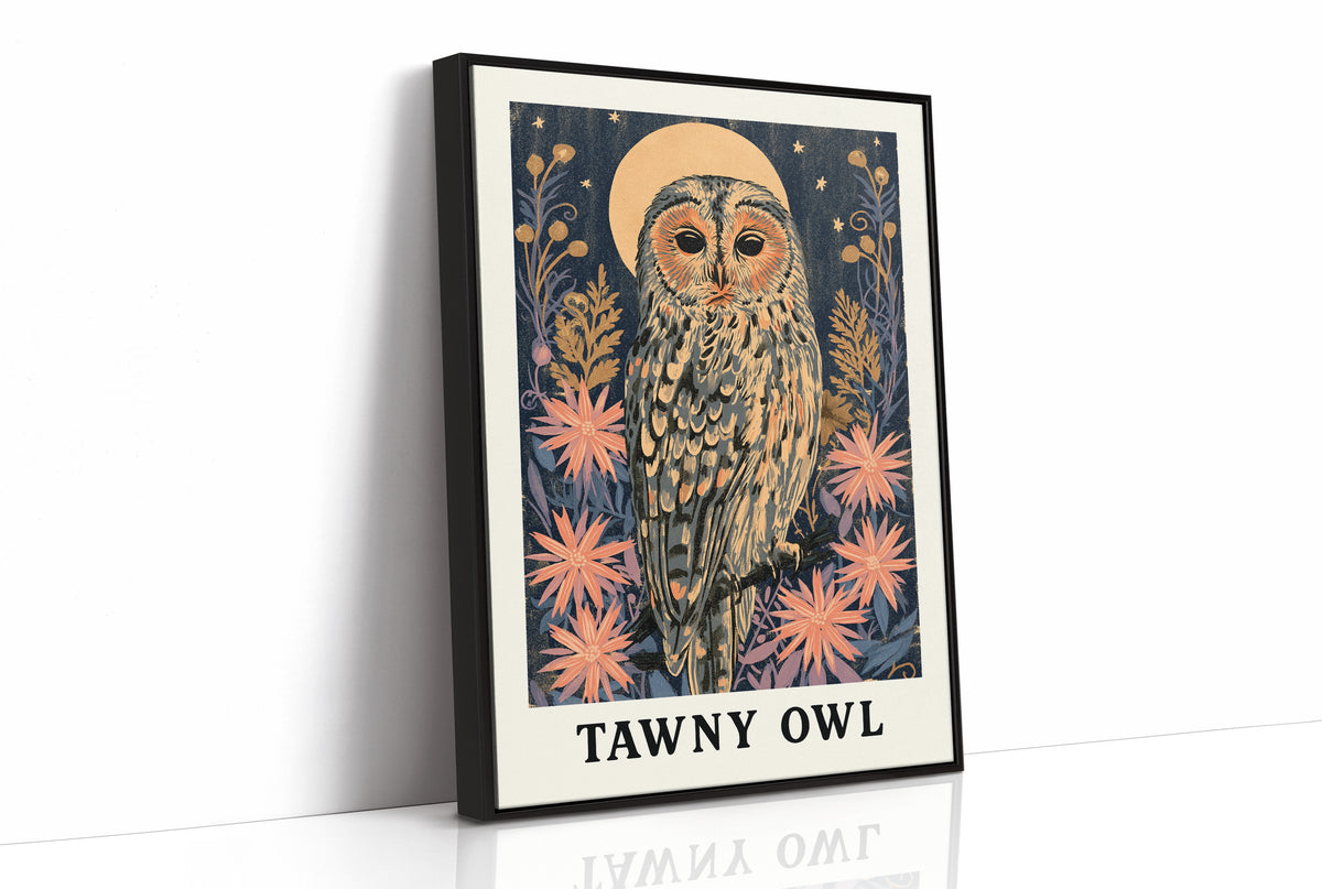 Tawny Owl Beneath a Golden Moon