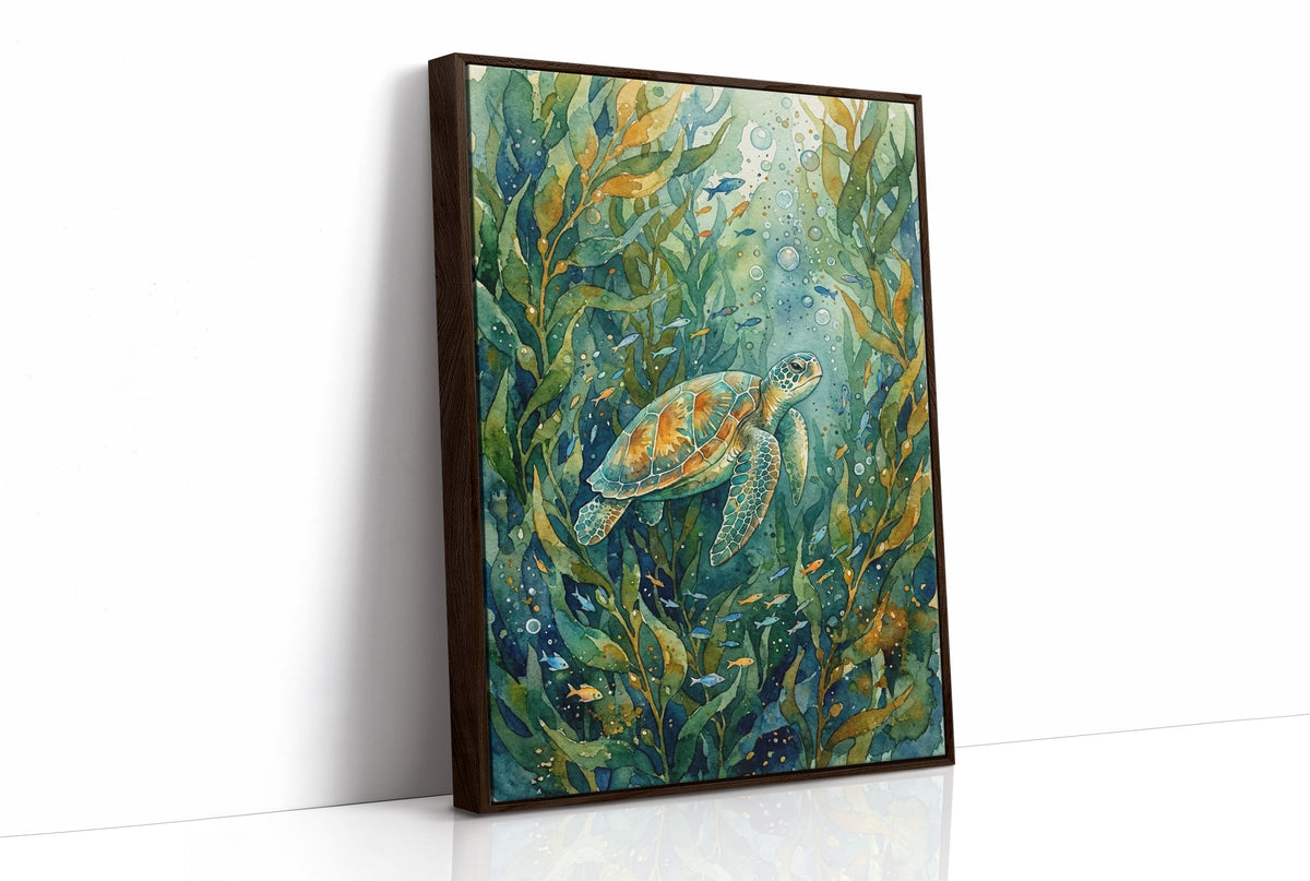 Kelp Forest Wanderer: Watercolor Sea Turtle