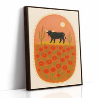 Desert Bloom with Bull at Sunset
