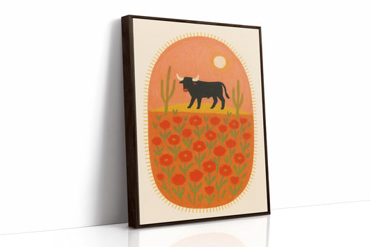 Desert Bloom with Bull at Sunset