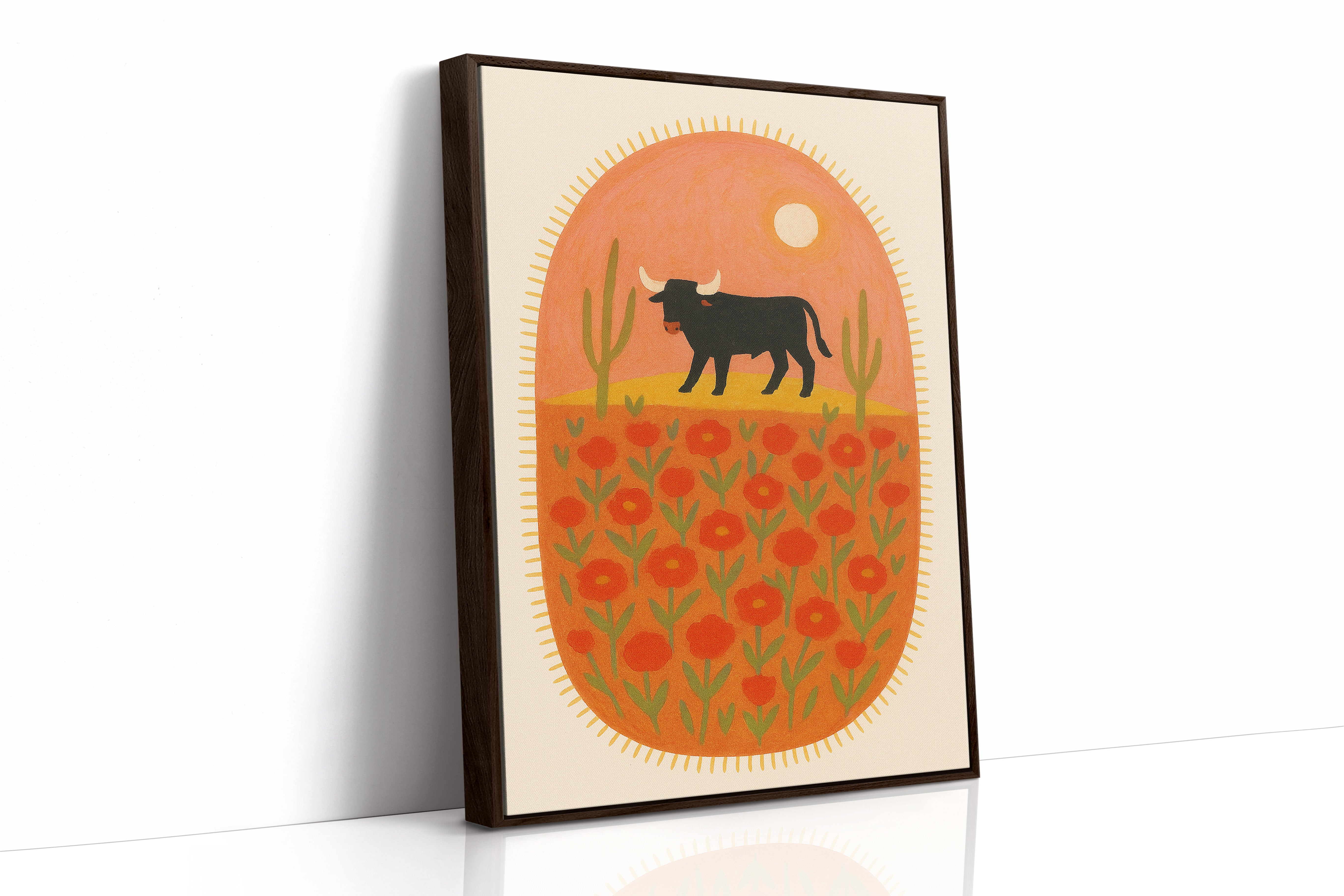 Desert Bloom with Bull at Sunset