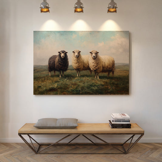 Three Sheep Stand Watch At Dawn