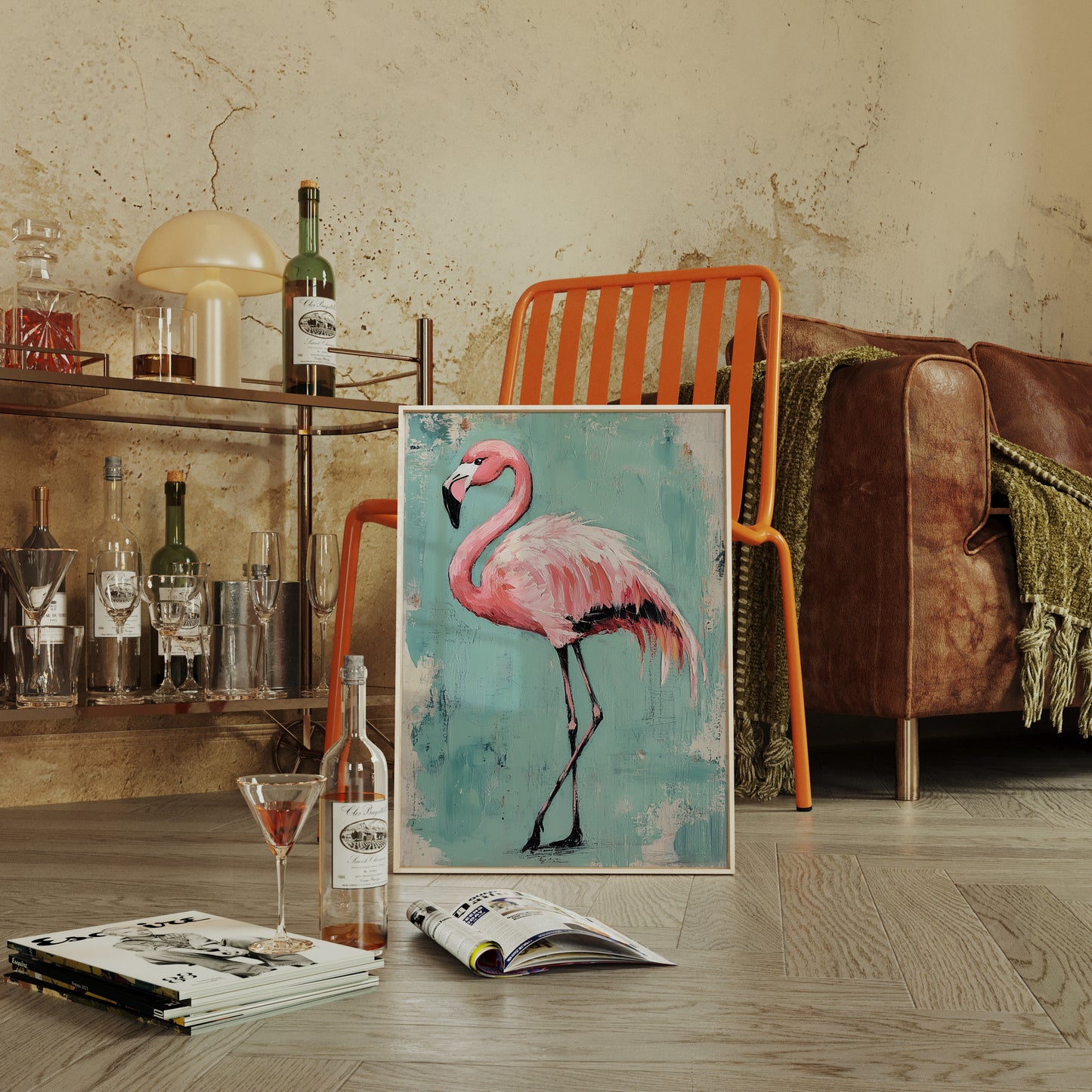 Flamingo Wall Art – Tropical Pink Bird Print, Boho Coastal Decor, Vibrant Animal Painting