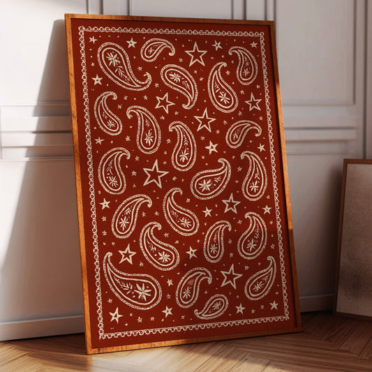 Vintage Red Bandana Star Paisley Print
