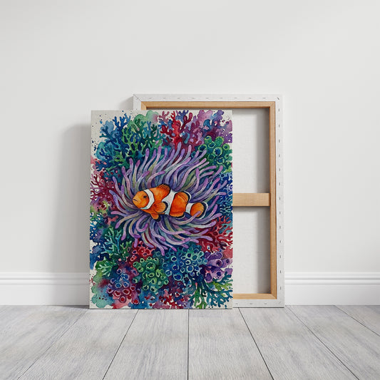 Anemone's Embrace: Watercolor Clownfish Portrait