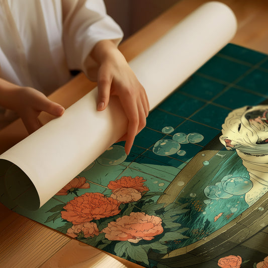 Pug's Bath Among Peach Blossoms