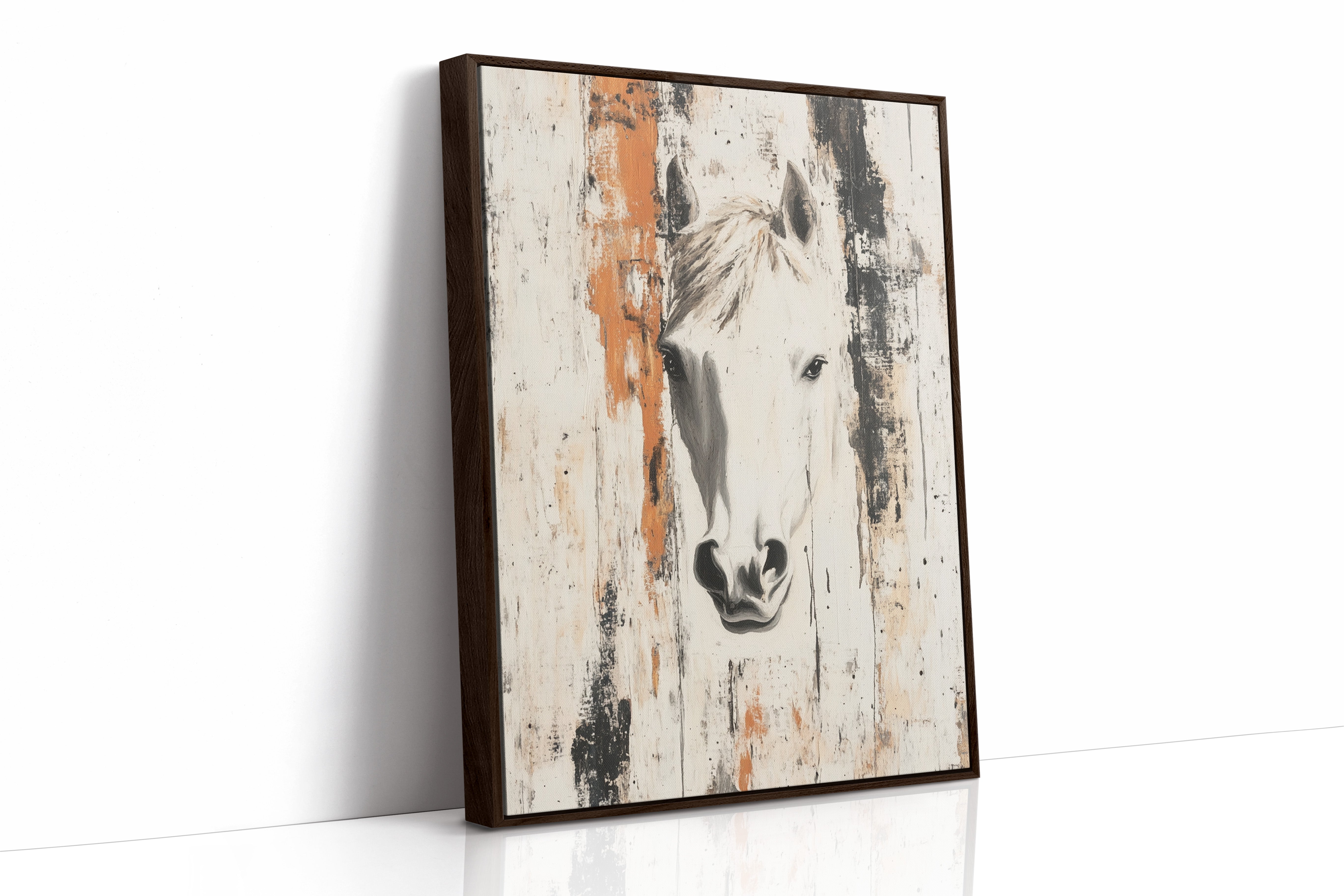 White Horse Against Rustic Planks