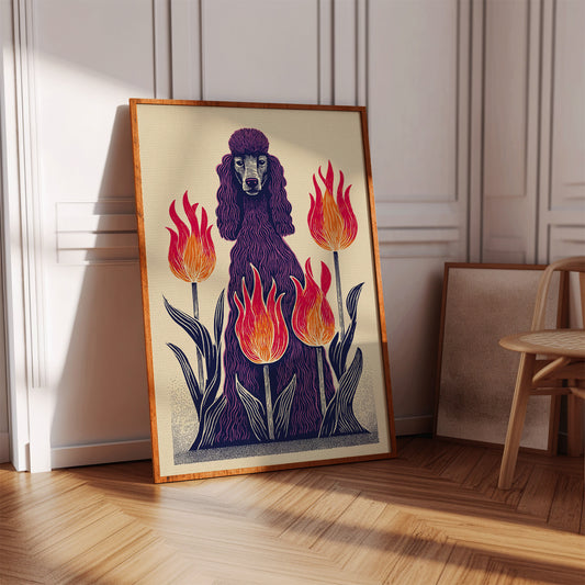 Poodle Amidst Fiery Blooms