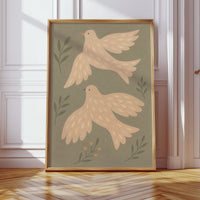 Blush Doves in Olive Sky